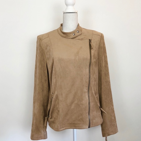Adrienne Vittadini Tan Faux Suede ZIP up Jacket - Picture 2 of 8